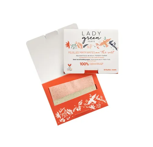 LADY GREEN PARIS Gesichtspflege, Mattierende Blotting Papers mit Grüntee und Abacafasern – 50 Blättchen