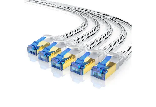Primewire LAN-Kabel, CAT.8, RJ-45 (Ethernet) (50 cm), Patchkabel flach CAT 8, Baumwollmantel, Flachband Netzwerkkabel - 0,5m