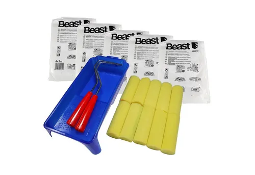 Beast Farbwalze Farbroller Set Lackierrollen Farbwalzen Farbwanne Abdeckfolie 18 (18-St)