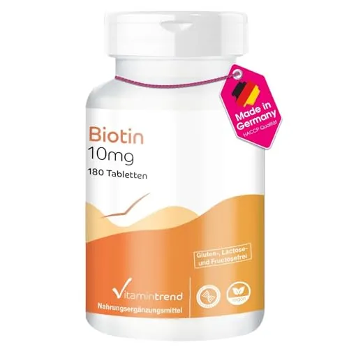 Vitamintrend Biotin 10mg, 180 Tabletten, hochdosiert, Nahrungsergänzungsmittel vegan ohne Magnesiumstearat, in Deutschland hergestellt