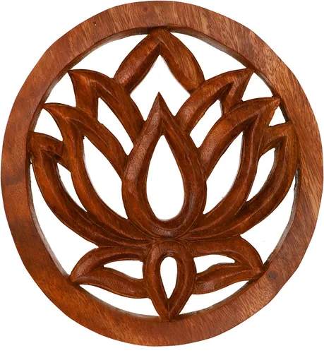 Geschnitztes Wandbild Deko Wandrelief, Untersetzer - Lotus 20cm - 20*20*2*20 cm