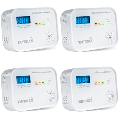 NEMAXX® 4-Pack CM18 Kohlenmonoxid-Melder – 10 Jahre Sicherheit - Zuverlässiger CO-Warnmelder mit 85 dB Alarm und elektrochemischem Sensor. Einfache Montage und wartungsarm dank Batteriebetrieb – für Sicherheit in jedem Zuhause.