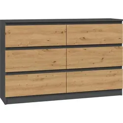 CDF Kommode Malwa M6 120| Farbe: Anthrazit - Eiche Artisan | Schrank für Dokumente, Kleinigkeiten | Ideal für Wohnzimmer, Schlafzimmer, Kinderzim... - Grau