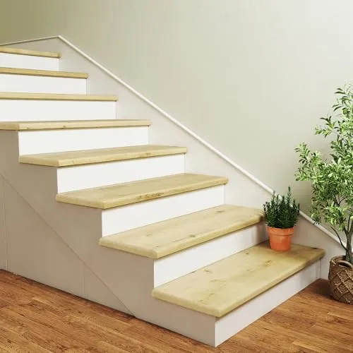 neu.holz Treppenstufen Verkleidung Bunschoten 6er Set Treppenverkleidung zum Kleben 120 x 32 x 4,6 cm mit Treppenkantenprofil PVC Treppenbelag Natur