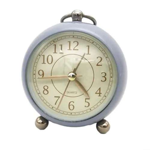 Wecker, Vintage, stilvoll, nicht tickend, analog, Wecker mit Nachtlicht, Nachttisch, stille Uhr, Schreibtisch, Schlafzimmer, Dekoration (blau)