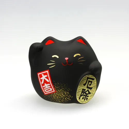 Feng-Shui Manekineko schwarz, japanische Winkekatze die vor Unglück schützt