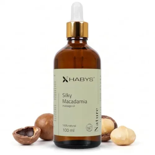 Habys Massageöl Macadamia 100% Natürlich & Vegan mit Pipette 100ml | Spa Massageöl Öl mit Vitamin E, Zarter, Massage Oil Natürlicher Duft, Macadamia Ternifolia Seed Oil 100%, Reich Fettsäuren