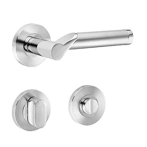 ck-türbeschläge Design Drückergarnitur Lightning | Chrom/Edelstahl matt (WC/Bad) - Einfache Montage an vorgebohrten Zimmertüren. Hochwertige Materialien und präzise Technik gewährleisten eine langlebige Nutzung. Ideal für alle handelsüblichen Türen mit 38-45 mm Stärke.
