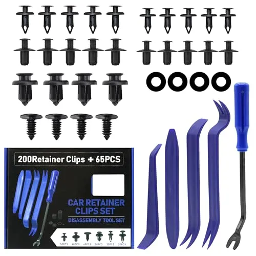 Fsaklaskdy 265 Stück Befestigungsclips Auto, Kunststoffschrauben, 6 Arten Türverkleidung Clips Nylon Stoßstange Spreiznieten Karosserie, Kunststoffnieten, Auto Befestigung Clips Set, Befestigungssatz