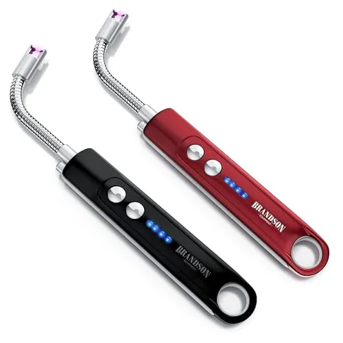 Brandson - Elektrisches Stabfeuerzeug 2er Set mit Akku - Praktisches 2er Set Stabfeuerzeuge mit Lichtbogen, USB aufladbar und Taschenlampenfunktion – ideal für Grill, Kamin und Küche. Sicherer Abstand beim Zünden und immer griffbereit!
