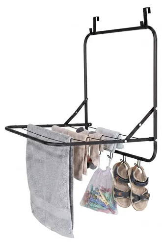 Relaxdays Wäscheständer Tür, zum Einhängen, 2,4 m Trockenlänge, klappbar, 4 Haken, Stahl, Hängewäschetrockner, schwarz