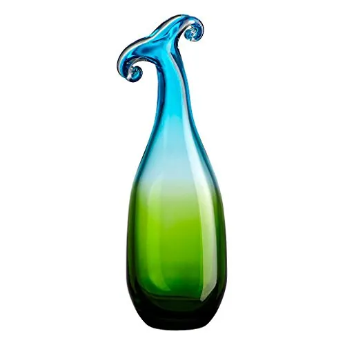 CRISTALICA Blumenvase Glas Vase Tischvase Tischdeko Hochzeitdeko Raumdekoration Harlekini Blau Grün 29 cm Glasvase