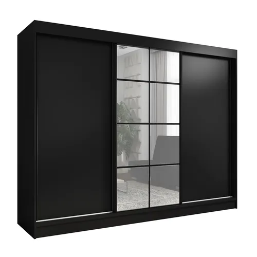 Oravelle 200 cm Schwarzer Kleiderschrank mit Spiegel – Funktionalität trifft Eleganz! - Der 3-türige Kleiderschrank bietet mit 4 Schubladen und 2 Kleiderstangen viel Stauraum. Der moderne Spiegel vergrößert optisch den Raum. Ideal für eine stilvolle und praktische Einrichtung!