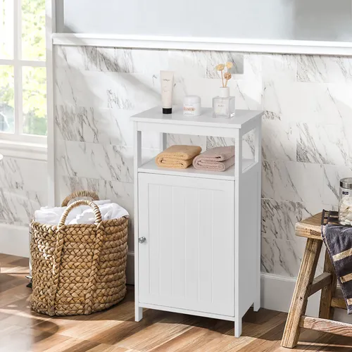 COSTWAY Badezimmerschrank Badschrank weiß, freistehender Unterschrank Küchenschrank mit Einzeltür und verstellbarem Einlegeboden, Sideboard Beistellschrank für Bad Wohnzimmer
