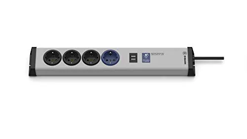 EHMANN 0216x0a048301 Master/Slave PRO Steckdosenleiste, 4-Fach (1 Master, 3 Slaves), 1x USB-Slave, 1,5 m Zuleitung
