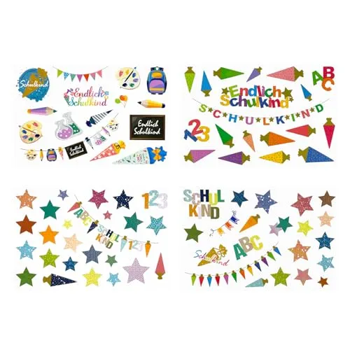 Oblique Unique® Schuleinführung Aufkleber Set Endlich Schulkind Schul Sticker Einschulung Deko Kinder Lernen Bunt