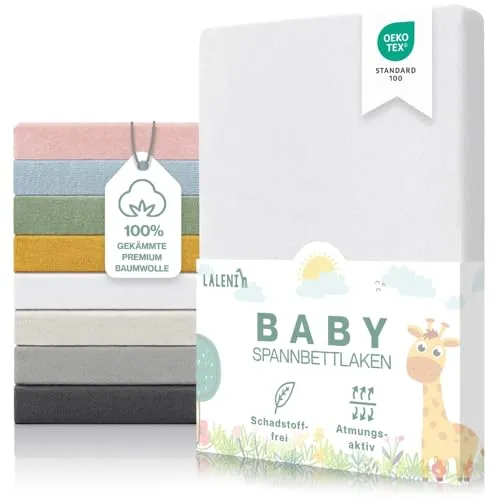 Laleni Premium Spannbettlaken 60x120x15 cm Babybett 2er Set | Oeko-TEX zertifiziertes Bettlaken 60x120 Kinderbett | Kinderbettwäsche 60x120 100% Baumwolle | Spannbettlaken 60x120 cm Baby in Weiß