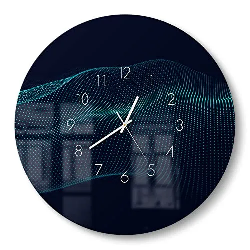 DEQORI Glasuhr | rund Ø 50 cm | Motiv Virtuelles Punktegeflecht | große XXL Design Uhr aus Glas | leise Wanduhr für Wohnzimmer & Küche | moderne Hingucker Uhr für die Wand