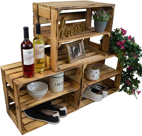 3er set Regalkiste Holzkiste Gerda  geflammt Längs Schuhregal Displaykiste