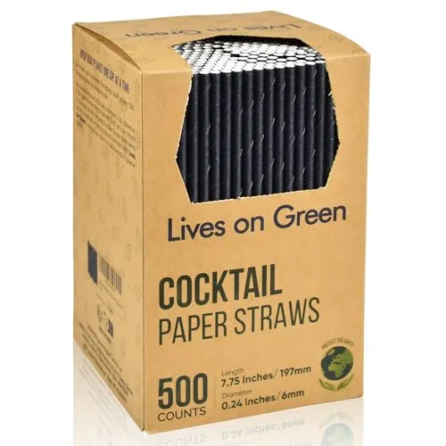 Biologisch Abbaubare Einweg Trinkhalme aus Schwarzem Papier für Cocktails und Getränke – 19,7 x 0,6 cm, 500 Stück – für Zuhause, Bars und Restaurants