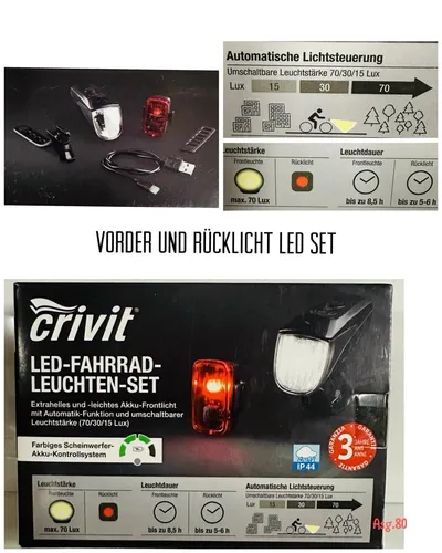 LED Fahrradlicht Set StVZO IPX4 - Fahrradbeleuchtung mit extrahellem Frontlicht und spritzwassergeschütztem Gehäuse (IP44). Ideal für sicheres Fahren bei Dunkelheit, inklusive werkzeugloser Montage und USB-C-Anschluss.
