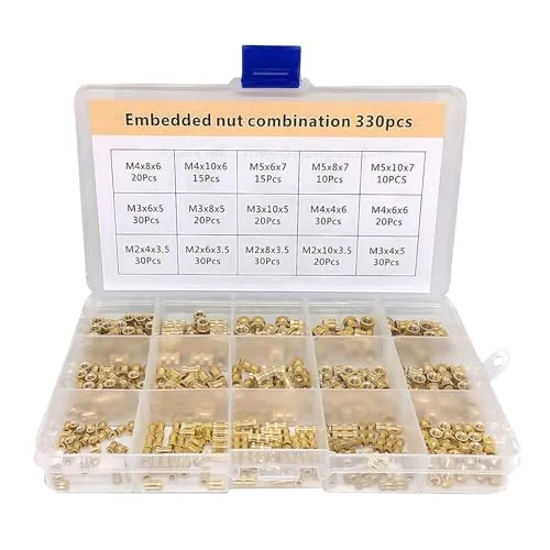 Gewindeeinsatz 330 Stück Set Messing Einschmelzgewinde für Kunststoff M2 M3 M4 M5 Messing Einpressmutter Gerändelt Einpressmuttern Gewindeeinsätze mit Box für 3D Druck Zubehör und DIY Projekte