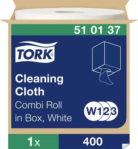 TORK 510137 Premium Reinigungstücher 1 lagig - Putztuchrolle: Stark, saugfähig und vielseitig einsetzbar, ideal für professionelle Reinigung mit den meisten Lösungen. Perfekt für effiziente einhändige Entnahme!