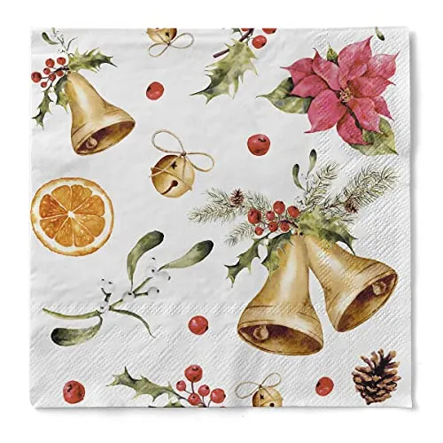 Mank GmbH Tissue Servietten 33x33 cm Premium Einweg Serviette saugstark perfekt für Weihnachtsfeiern & Adventsfeiern Weihnachtsservietten 100 Stück Marianne
