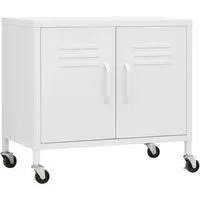 vidaXL Lagerschrank Weiß 60x35x56 cm Stahl - Kommode aus robustem Stahl mit verstellbarem Einlegeboden für optimalen Stauraum. Ideal für Akten und Multimedia-Geräte, mobil dank 4 Rollen mit Bremsen.