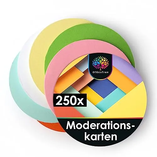 OfficeTree 250x Moderationskarten Rund 10cm - Metaplankarten Rund 6 Farben - Moderationskarten Set Bunt - Lehrerbedarf für Präsentation und Vortrag