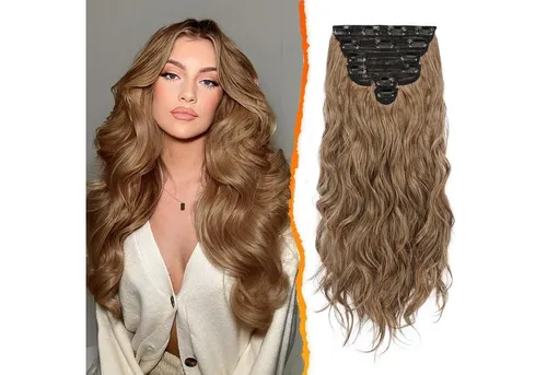 LuxusKollektion Kunsthaar-Extension Clip in Haarverlängerung 50CM Lang Wellig Braun 6PCs Synthetisch