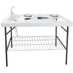 Klappbarer Filetiertisch – Camping Spüle mit 2 Schüsseln in weiß von Lemodo