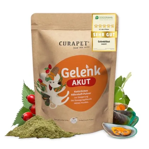 CURAPET Gelenkpulver für Hunde Grünlippmuschel, MSM, Kollagen, Glucosamin + 8 weitere funktionale Zutaten, Alternative zu Gelenktabletten, 200 g Doypack (max. 80 Portionen)