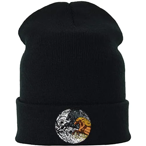 EXPRESS-STICKEREI Lustige Strickmütze - Warme Wintermütze mit Motiv Galoppierende Pferde - Strickmütze - Beanie für Damen und Herren - Unisex Wollmütze - Tiermotiv Haube mit Spruch
