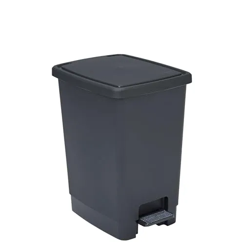Sundis Flat Bin, Mülleimer 30l mit Pedal,aus recyceltem Kunststoff, rechteckig, mit Henkeln zum Aufhängen und Verstecken der Tasche, schwarz und anthrazit, für Küche, Büro, Waschküche, Garage