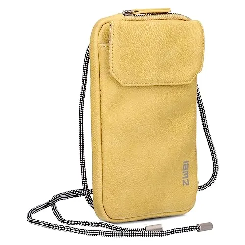 Zwei Handytasche zum Umhängen Mademoiselle.M MP30 Smartphone-Etui & Geldbörse 2-in-1, umlaufender Reißverschluss, längenverstellbarer Riemen, Mini-Handtasche 19 x 10 x 3 cm (Lemon)