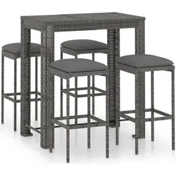 vidaXL 5-tlg. Gartenbar-Set mit Kissen Poly Rattan Grau - Gartenmöbel-Set für entspannte Stunden im Freien, stabiler Bartisch mit pulverbeschichtetem Stahlgestell und komfortablen Sitzkissen für perfekten Sitzgenuss.