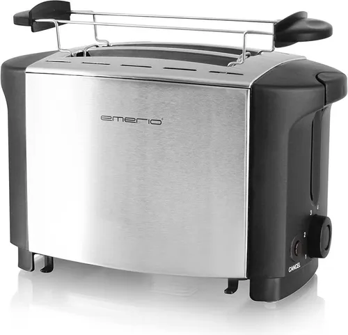 Emerio TO-108275.1 Toaster - 2-Scheiben Toaster aus gebürstetem Edelstahl, 6 Bräunungsstufen und Brötchenaufsatz für perfektes Toasten