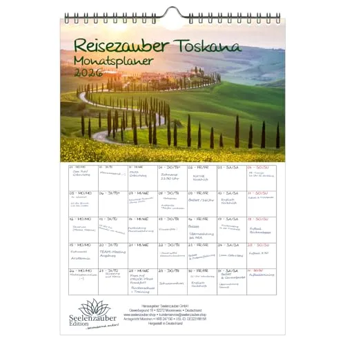 Reisezauber Toskana Planer DIN A4 Kalender für 2026 Florenz Urlaub Mediterran Italien - Seelenzauber