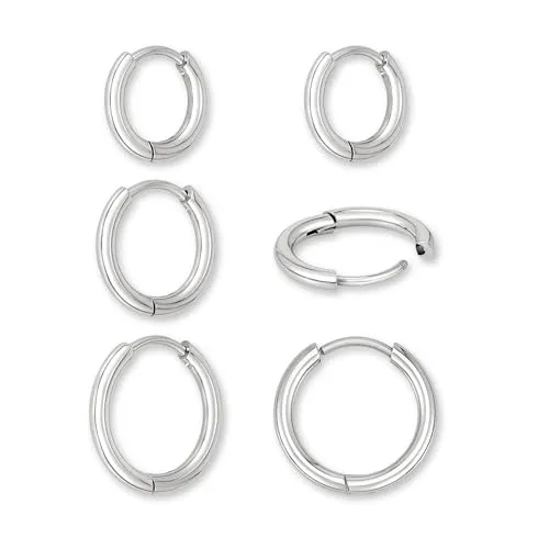 GD GOOD.designs Creolen Edelstahl Damen Silber - 3 Paar elegante silberne Kreolen klein (12 mm, 14 mm, 16 mm) | Ohrringe Chirurgenstahl in Silver - Creolen Herren