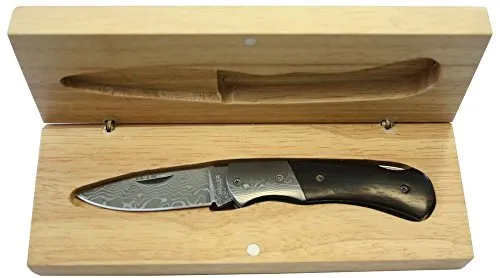 Haller Unisex Damast-Taschenmesser mit Ebenholzgriff - Hochwertiges Taschenmesser mit 5 cm Klingenlänge, 71 Lagen rostfreiem Damast und stilvollem Ebenholzgriff – ideal für Outdoor-Enthusiasten.