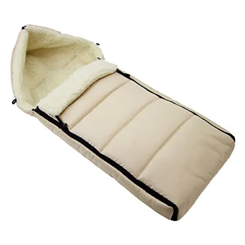 BAMBINIWELT Fußsack aus Lammwolle 108 cm – Winterfußsack für Kinderwagen, Buggy – universell passend, warm, waschbar & wasserabweisend – liniert (beige)