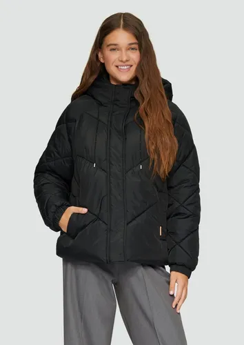 QS Damen Steppjacke 2132367 mit Kapuze, Grau/Schwarz - Funktionsjacke mit Stehkragen und verdecktem Reißverschluss, ideal für kühle Tage und Freizeitaktivitäten.