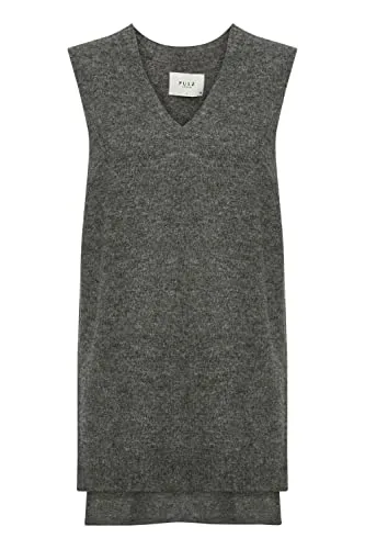 PULZ PZASTRID Slipover V Pullunder Damen Feinstrick Strickpullover Pullover Oversize, Größe:M, Farbe:Magnet Melange (1939011)