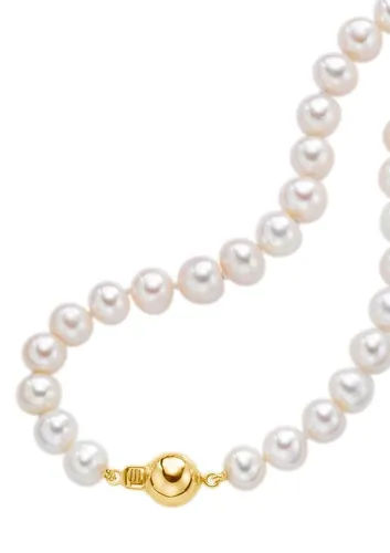Firetti Perlenkette aus Gold 585 mit Süßwasserzuchtperlen - Elegante Halsschmuck Kette aus Gelbgold 585 mit strahlenden Süßwasserzuchtperlen. Perfektes Geschenk für besondere Anlässe wie Geburtstage oder Feiertage.