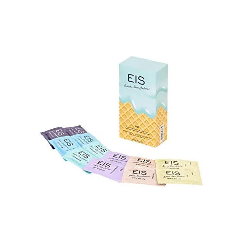EIS Markenkondome Funktion 18 Stück | 53 mm Größe | 6 verschiedene Sorten | Kondom mit feuchter, komfortabler Oberfläche | Sicherer Schutz | EIS Condom