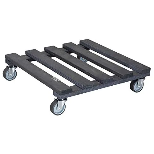 WAGNER Pflanzenroller PALETTI 38 x 38 x 9,5 cm I Kübelroller für Außenbereich + Innenbereich I FSC®-Massivholz, anthrazit, softe Rollen I Tragkraft 120 kg I Made in EU - 20041201