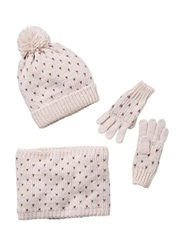 Vertbaudet Mädchen Set: Mütze, Loopschal & Handschuhe, Herzen BASIC rosa 86/98