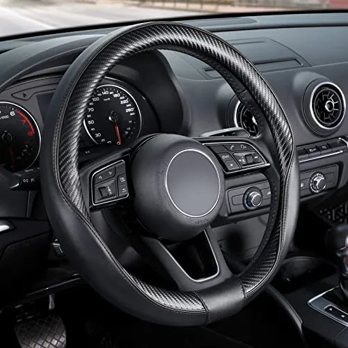SEG Direct Lenkradbezug Auto Lenkradhülle Lenkrad Abdeckung aus Mikrofaser Leder Mit Kohlefasermuster Standardgröße 37-39cm Schwarz