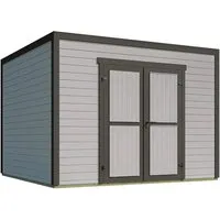 Weka Gartenhaus Batu 3 Flachdach Light Grey 300 cm x 300 cm - Holz-Gartenhaus mit stabilen 28 mm Wänden aus nordischer Fichte, ideal als Hobbyraum oder Stauraum, inklusive breiter Doppeltür für einfachen Zugang.